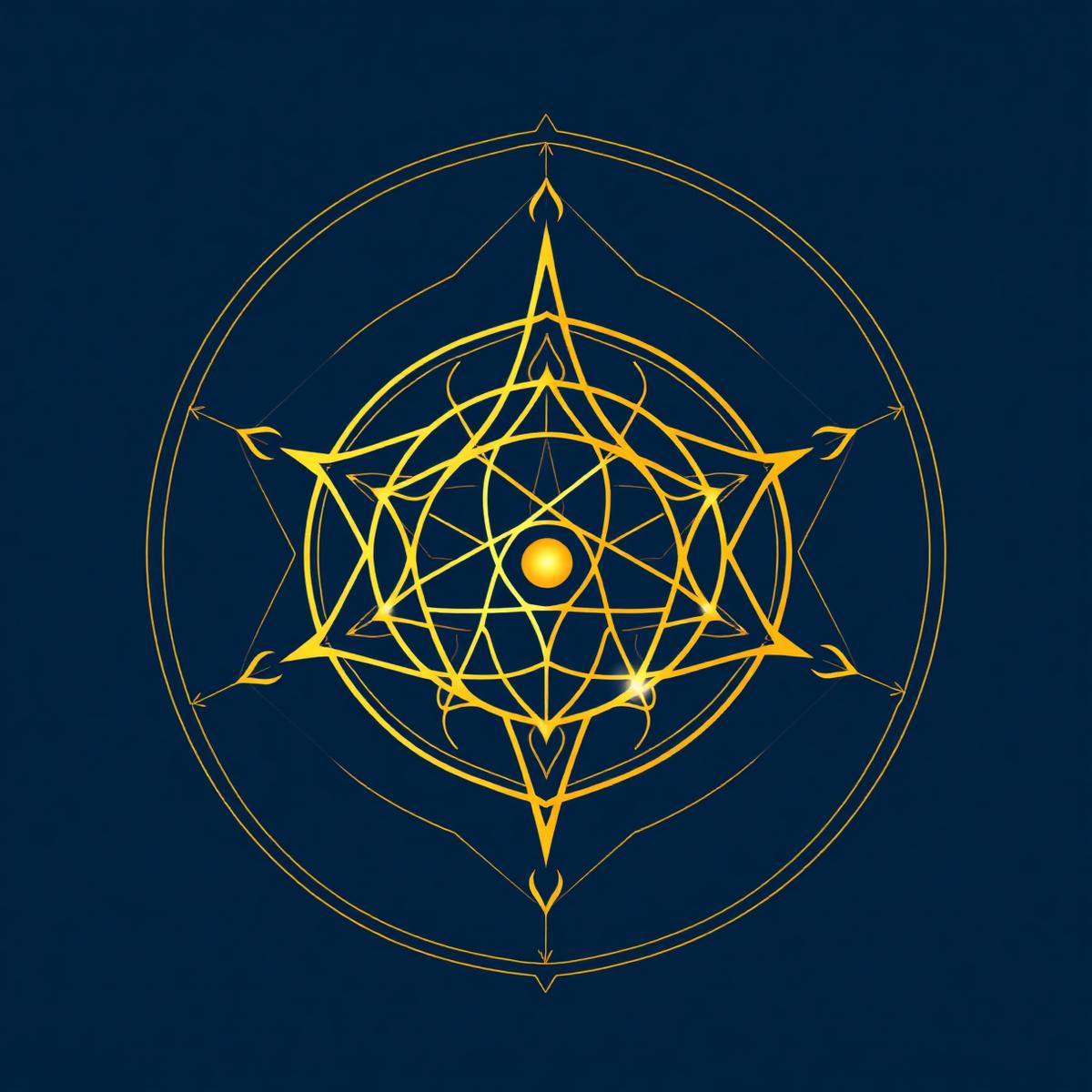 Mandala de geometria sagrada com átomo dourado