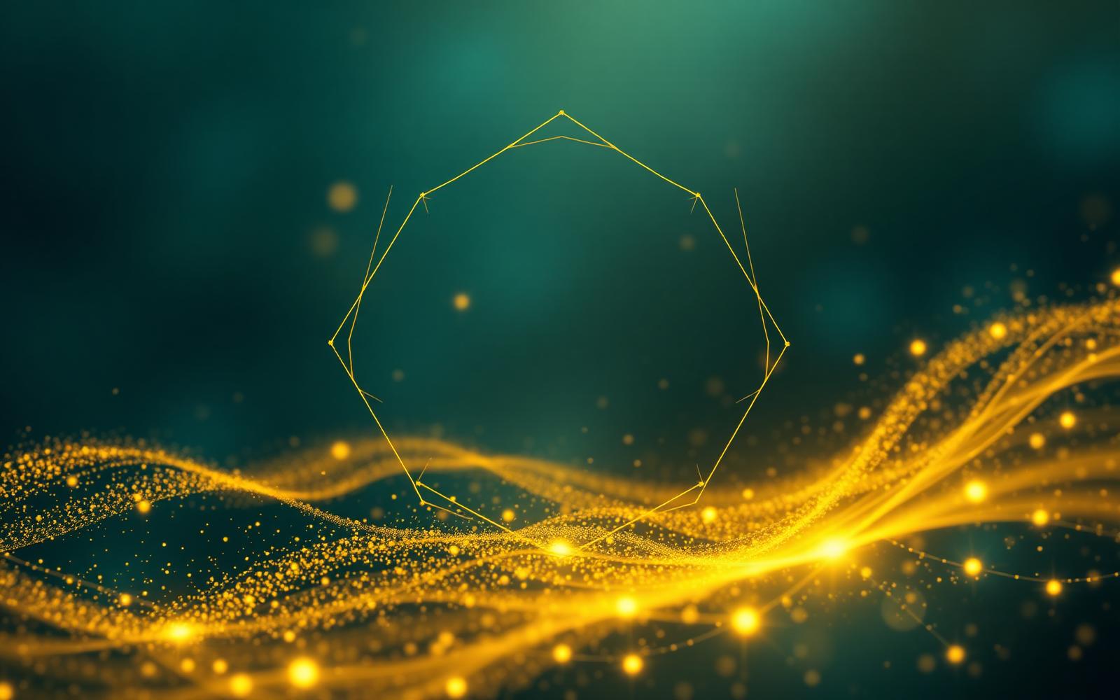 Campo de energia quântica com partículas douradas fluindo em geometria sagrada
